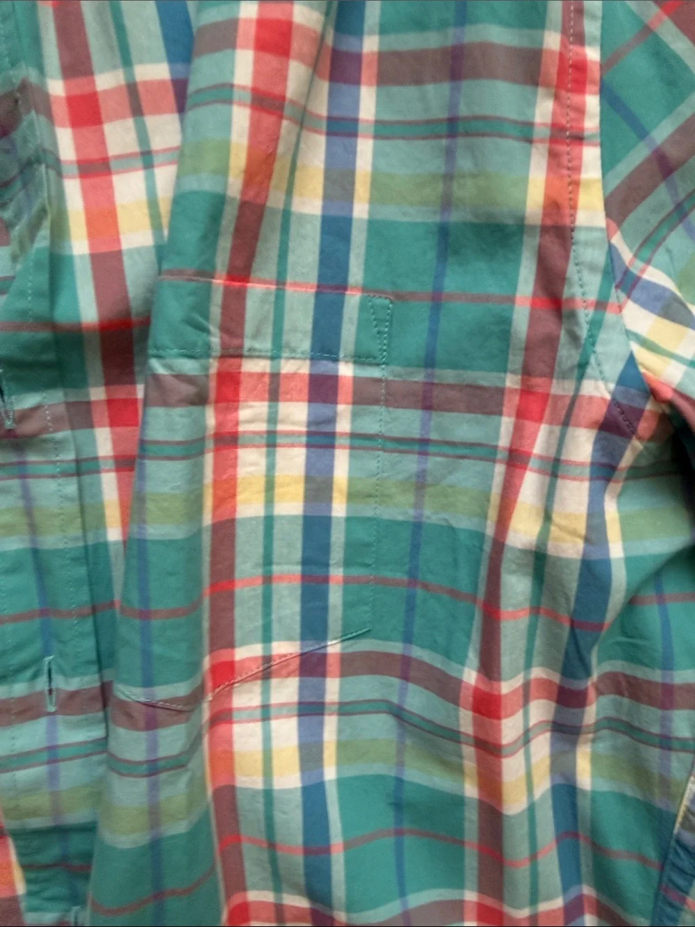 J. Crew Teal, Red & White Plaid Button-Down Slim Fit Untucked Shirt - Size XL
